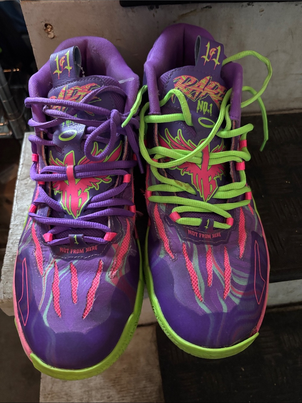 Puma Kids Purple Sneakers with Neon Green Accents